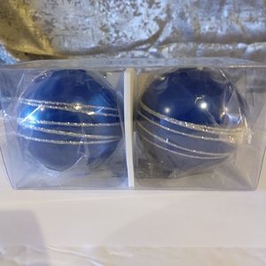 Lot of Two Holiday Blue Silver Round Ornament Candles